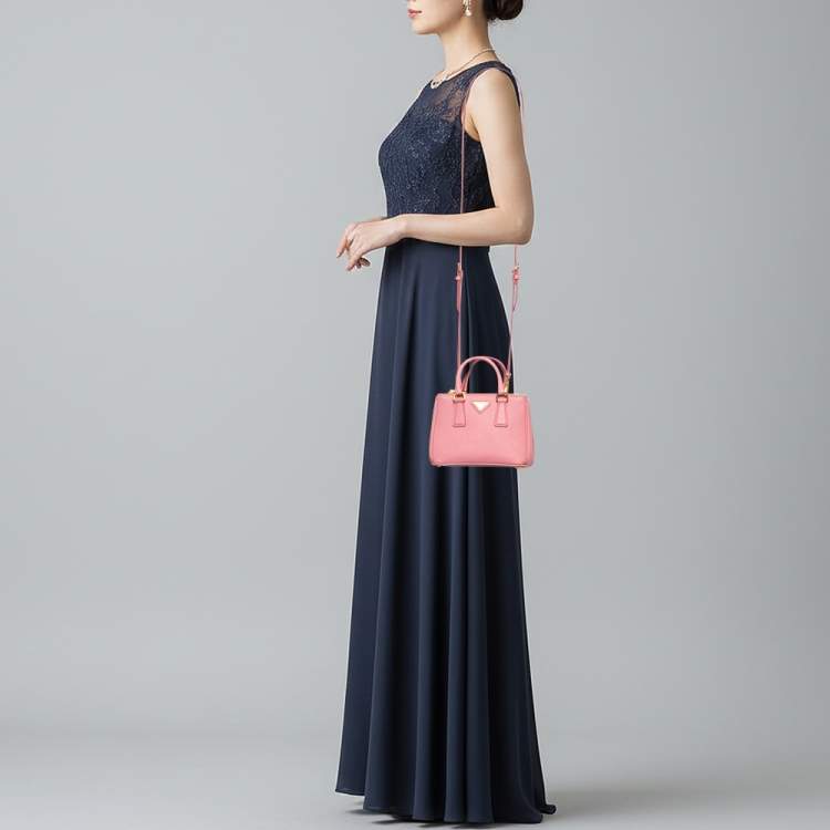 Pre Owned Prada Double Zip Mini Pink Saffiano Lux Leather Tote