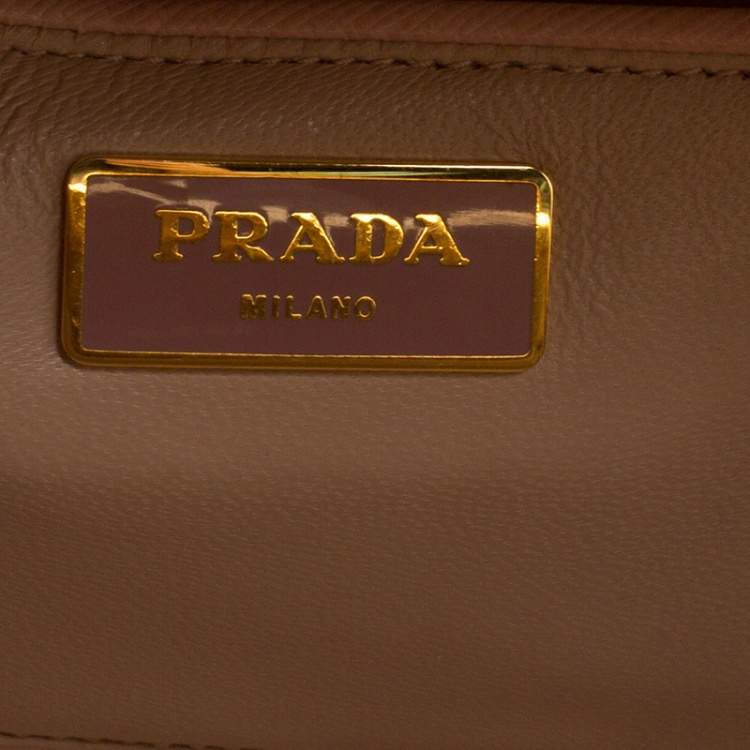Pre Owned Prada Blush Pink/Burgundy Saffiano Lux Leather Pyramid Frame Top Handle Bag