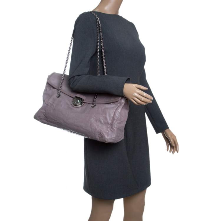 Pre Owned Prada Grey Leather Push Lock Satchel