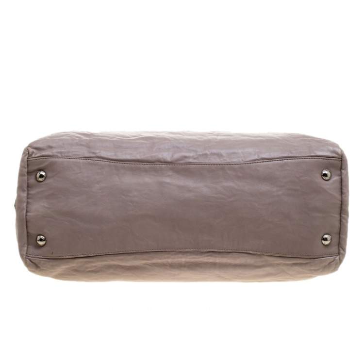 Pre Owned Prada Grey Leather Push Lock Satchel