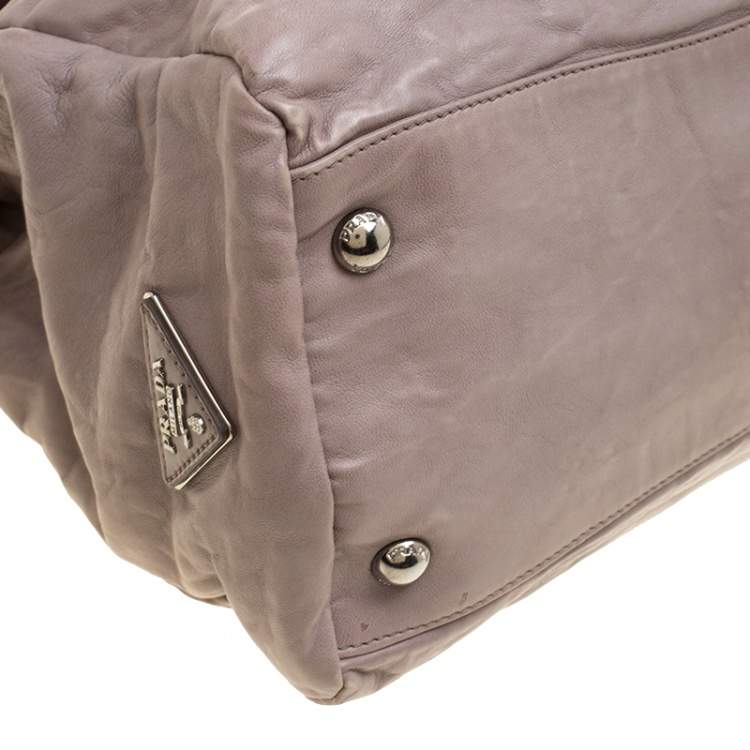 Pre Owned Prada Grey Leather Push Lock Satchel