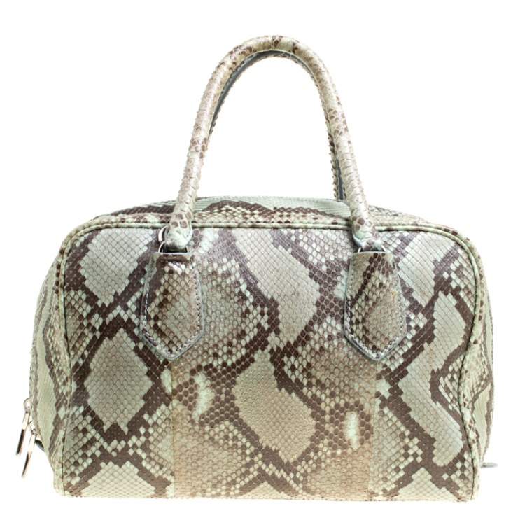 Pre Owned Prada Mint Green/Black Python Bowling Bag