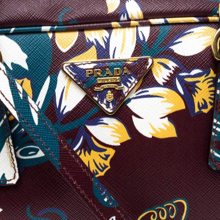 Pre Owned Prada Burgundy Saffiano Print Leather Top Handle Bauletto Bag