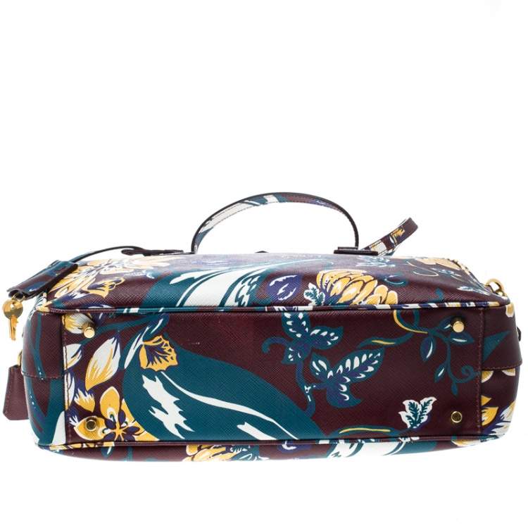 Pre Owned Prada Burgundy Saffiano Print Leather Top Handle Bauletto Bag