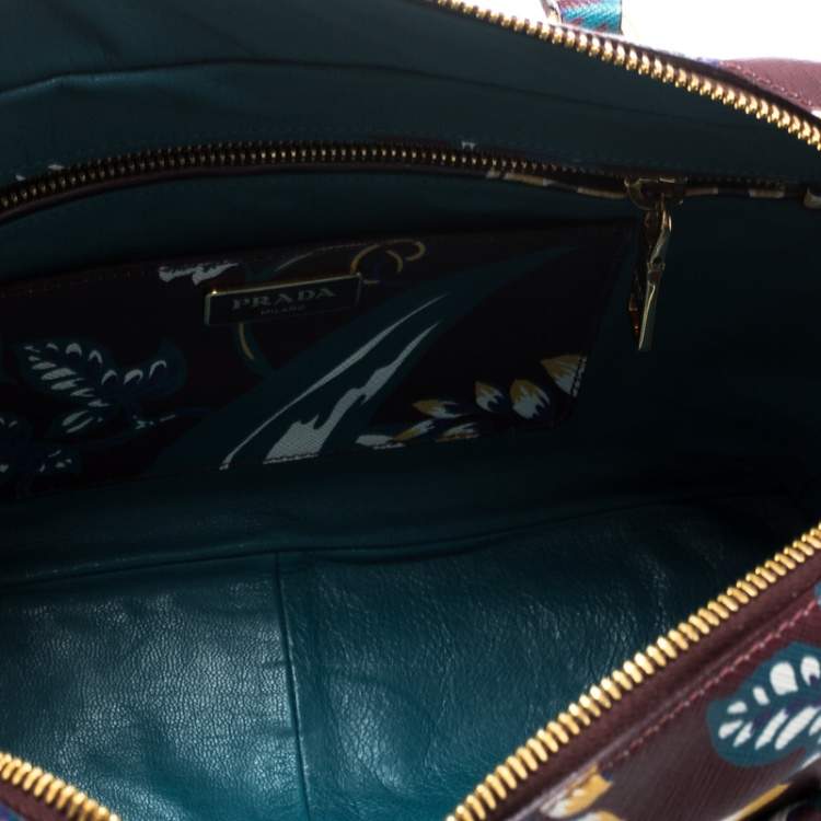 Pre Owned Prada Burgundy Saffiano Print Leather Top Handle Bauletto Bag