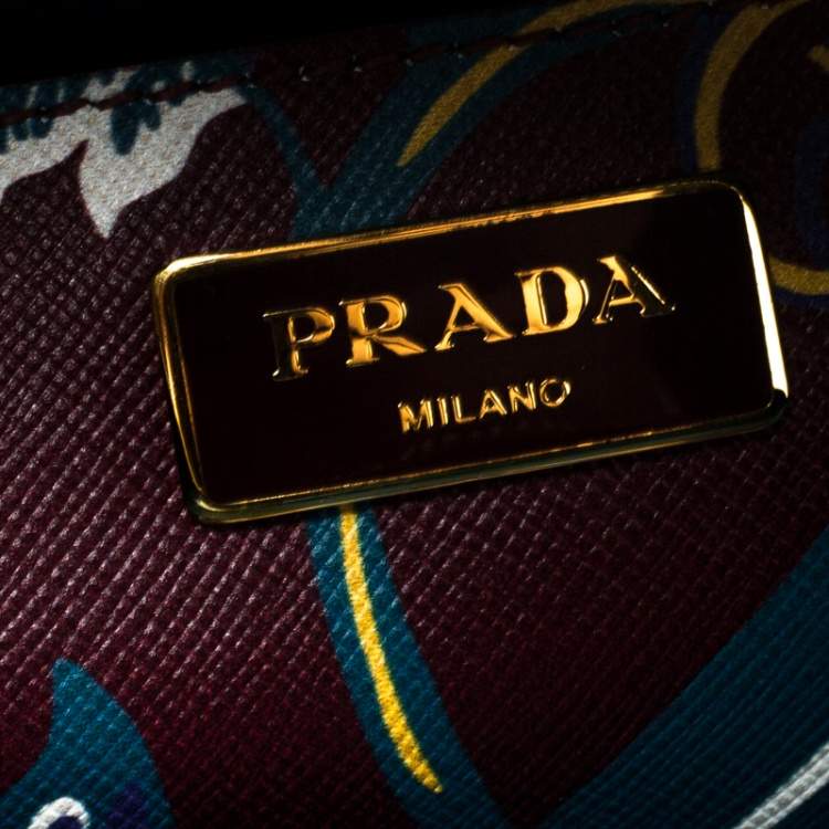 Pre Owned Prada Burgundy Saffiano Print Leather Top Handle Bauletto Bag