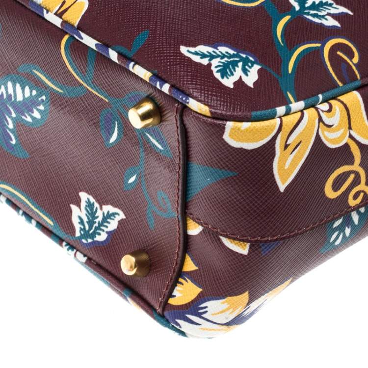 Pre Owned Prada Burgundy Saffiano Print Leather Top Handle Bauletto Bag