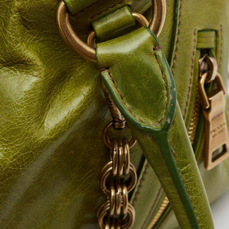Pre Owned Prada Green Vitello Shine Leather Chain Link Bowler Bag