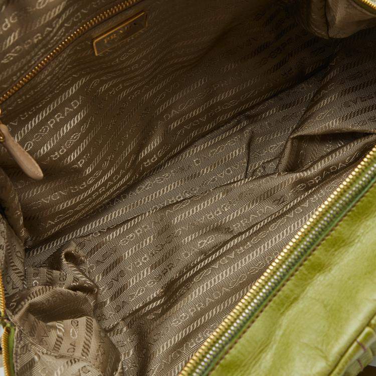 Pre Owned Prada Green Vitello Shine Leather Chain Link Bowler Bag