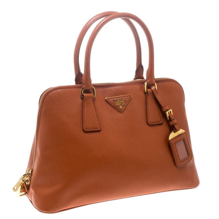 Pre Owned Prada Orange Saffiano Lux Leather Promenade Tote