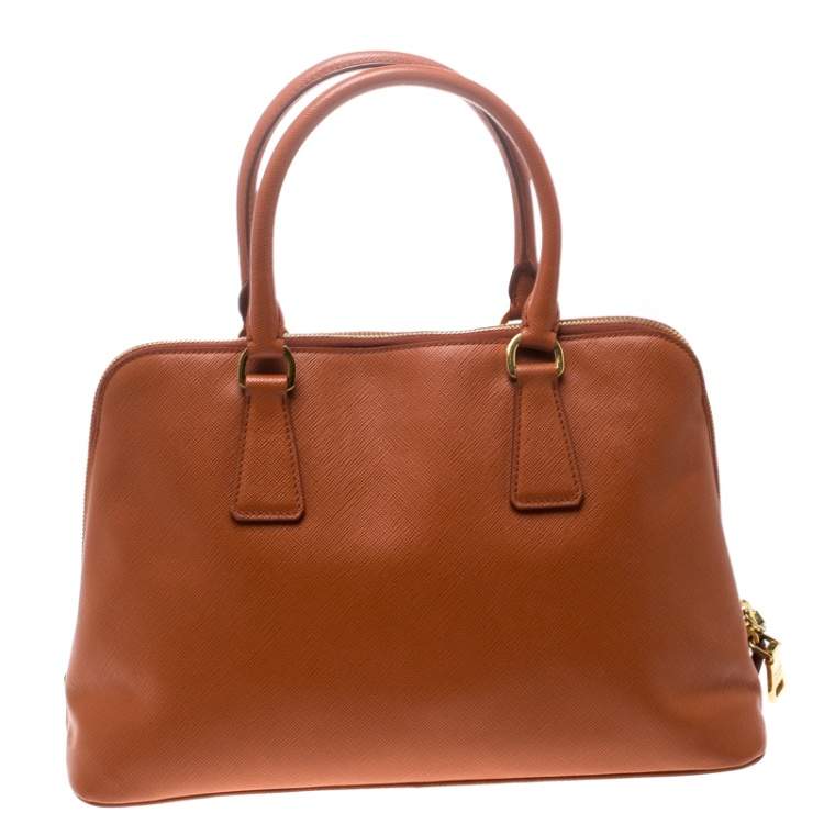 Pre Owned Prada Orange Saffiano Lux Leather Promenade Tote