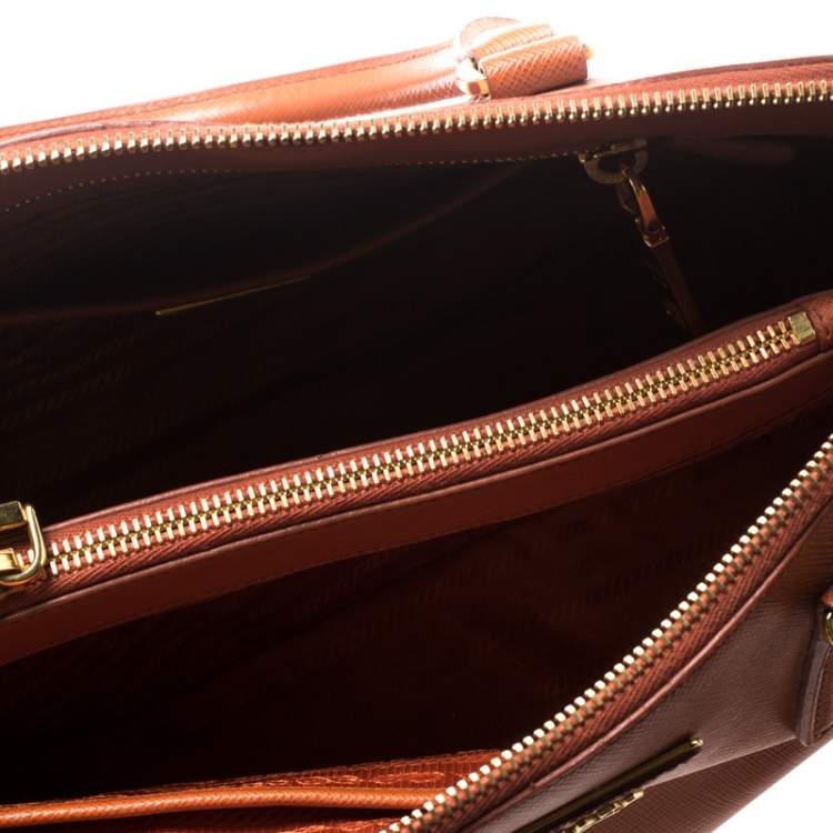 Pre Owned Prada Orange Saffiano Lux Leather Promenade Tote