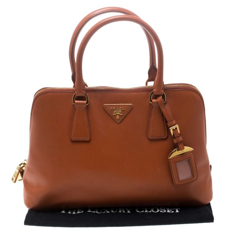 Pre Owned Prada Orange Saffiano Lux Leather Promenade Tote