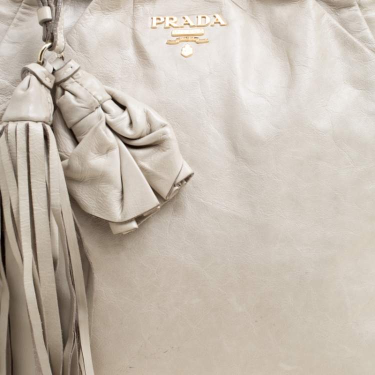 Pre Owned Prada Beige Leather Top Handle Bag