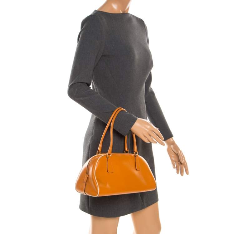 Pre Owned Prada Orange Leather Bowler Bag