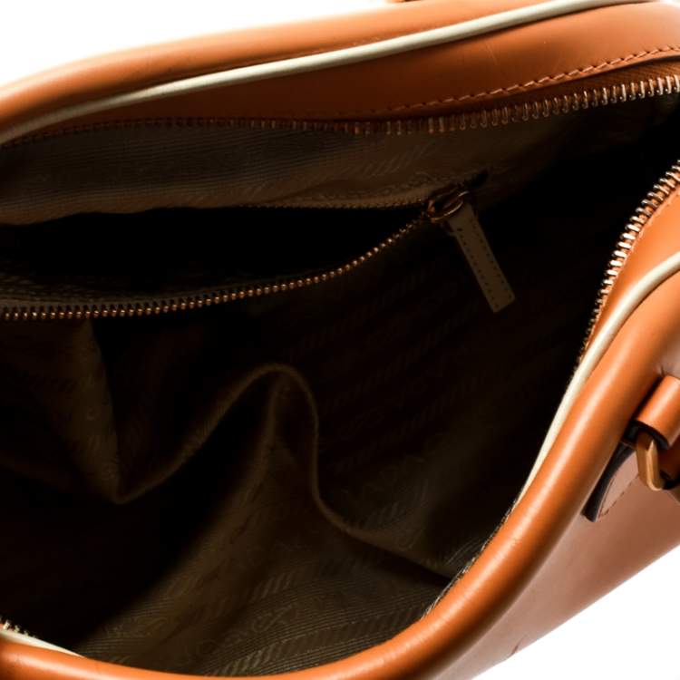 Pre Owned Prada Orange Leather Bowler Bag