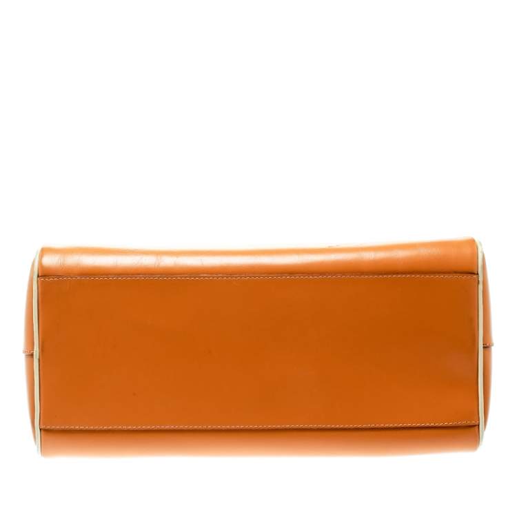 Pre Owned Prada Orange Leather Bowler Bag