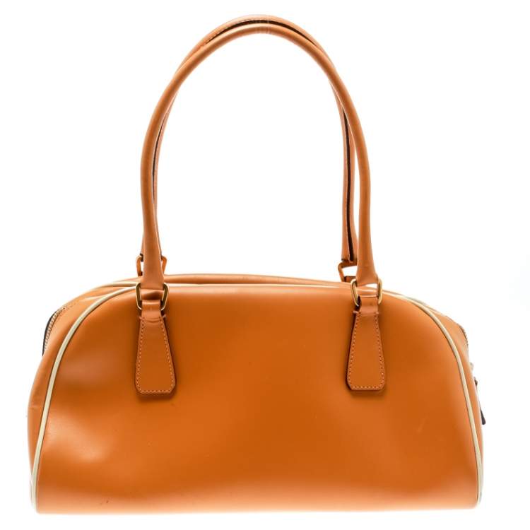 Pre Owned Prada Orange Leather Bowler Bag