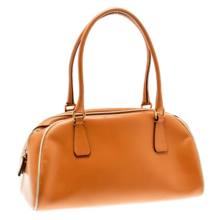Pre Owned Prada Orange Leather Bowler Bag