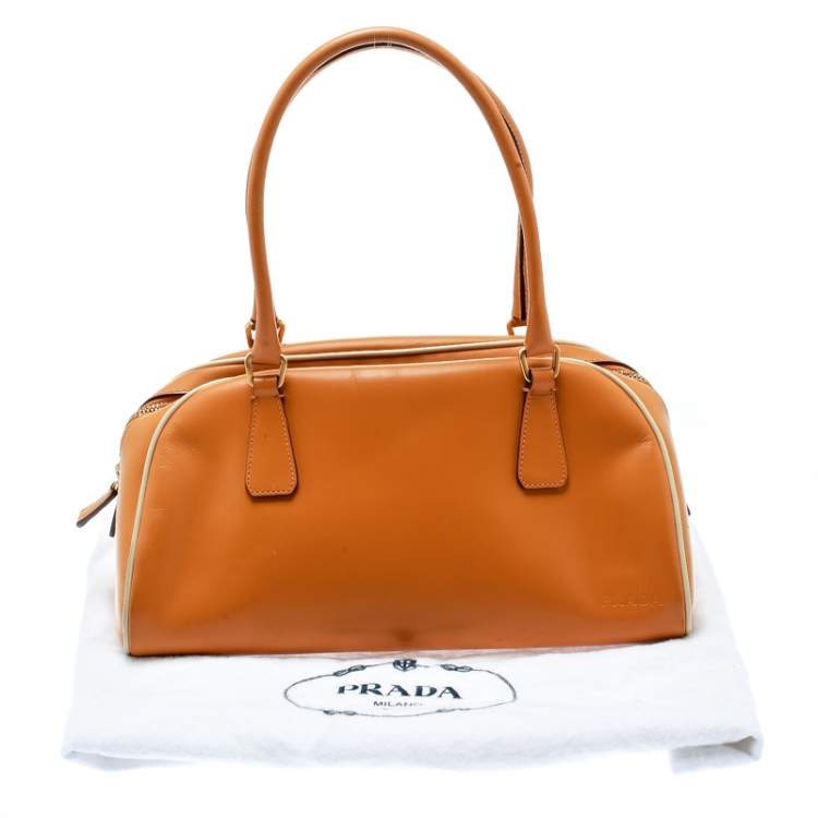 Pre Owned Prada Orange Leather Bowler Bag