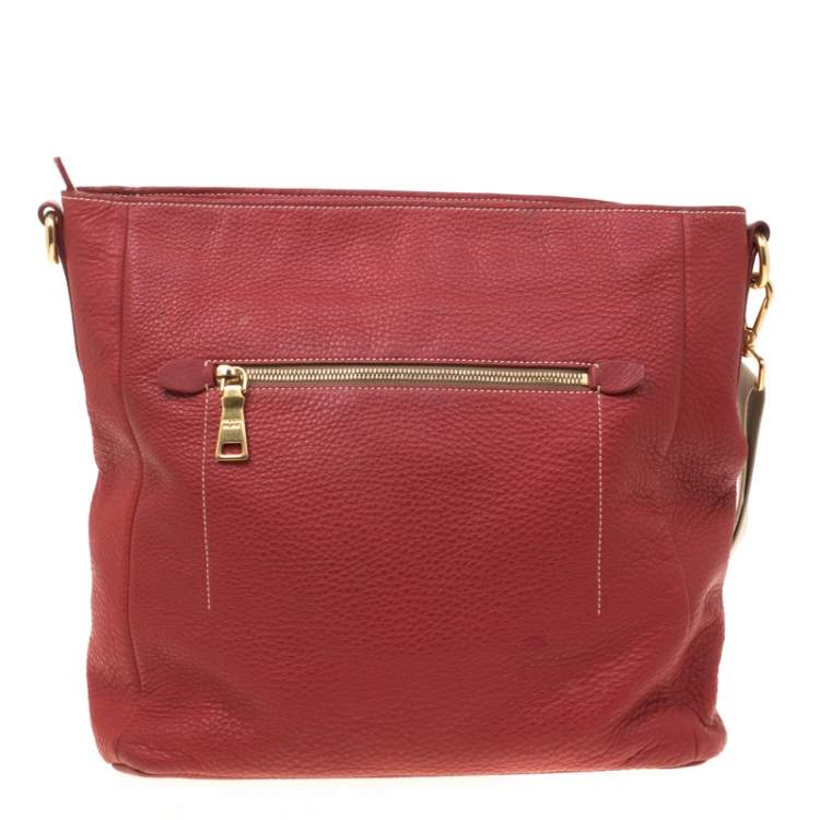 Pre Owned Prada Red Pebbled Leather Messenger Bag