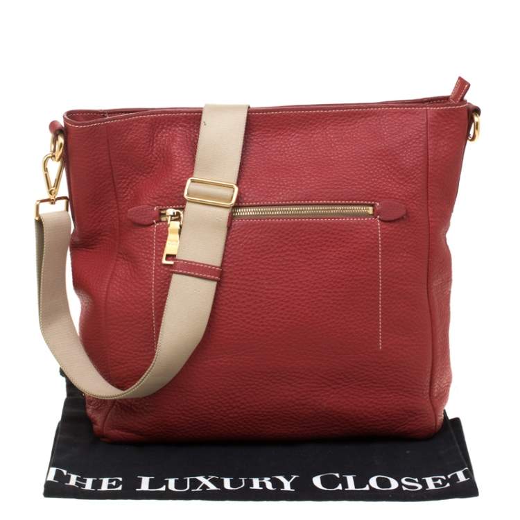 Pre Owned Prada Red Pebbled Leather Messenger Bag