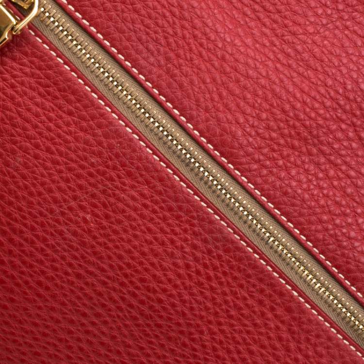 Pre Owned Prada Red Pebbled Leather Messenger Bag