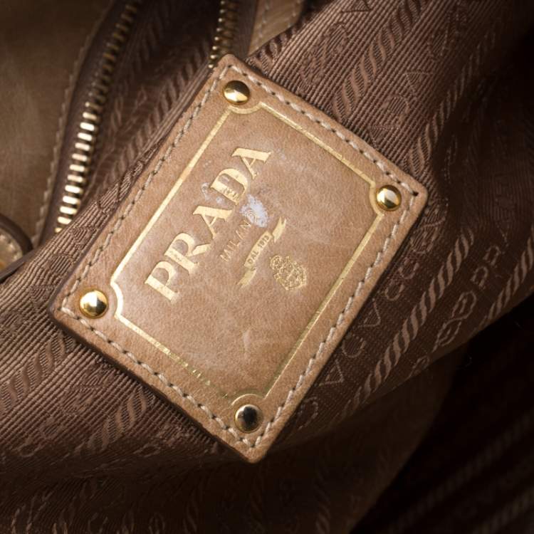 Pre Owned Prada Beige Leather Top Handle Bag