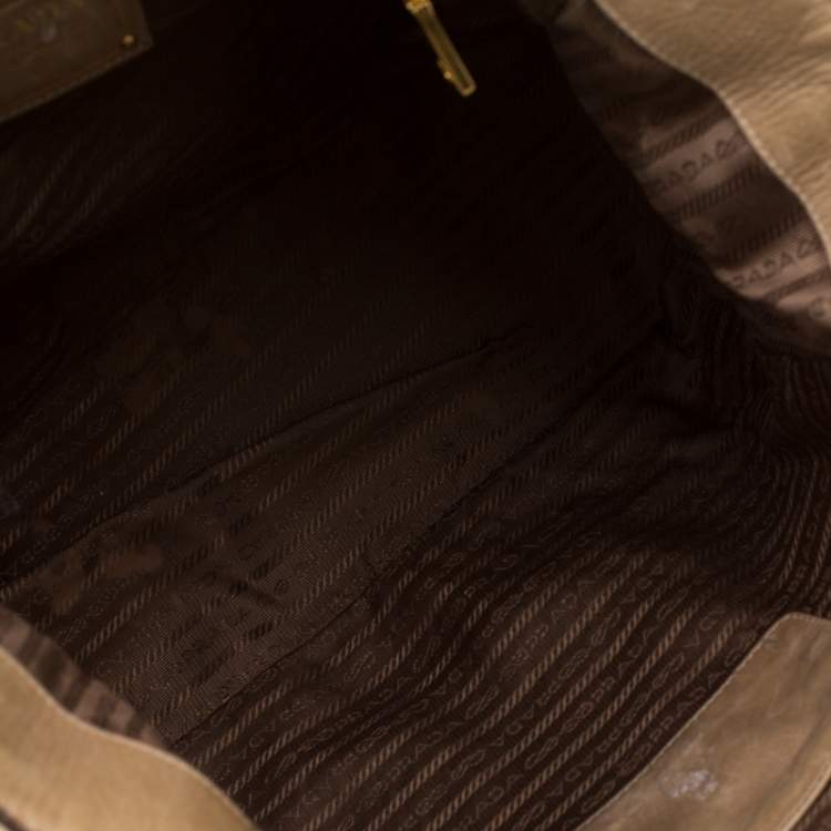 Pre Owned Prada Beige Leather Top Handle Bag