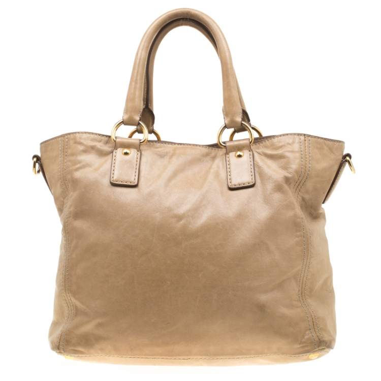 Pre Owned Prada Beige Leather Top Handle Bag
