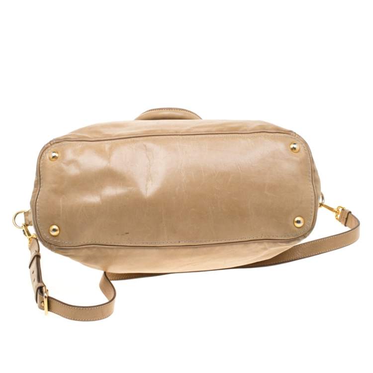 Pre Owned Prada Beige Leather Top Handle Bag