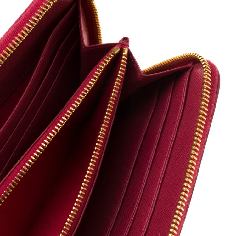 Prada Saffiano Leather Zip Around Wallet in Red