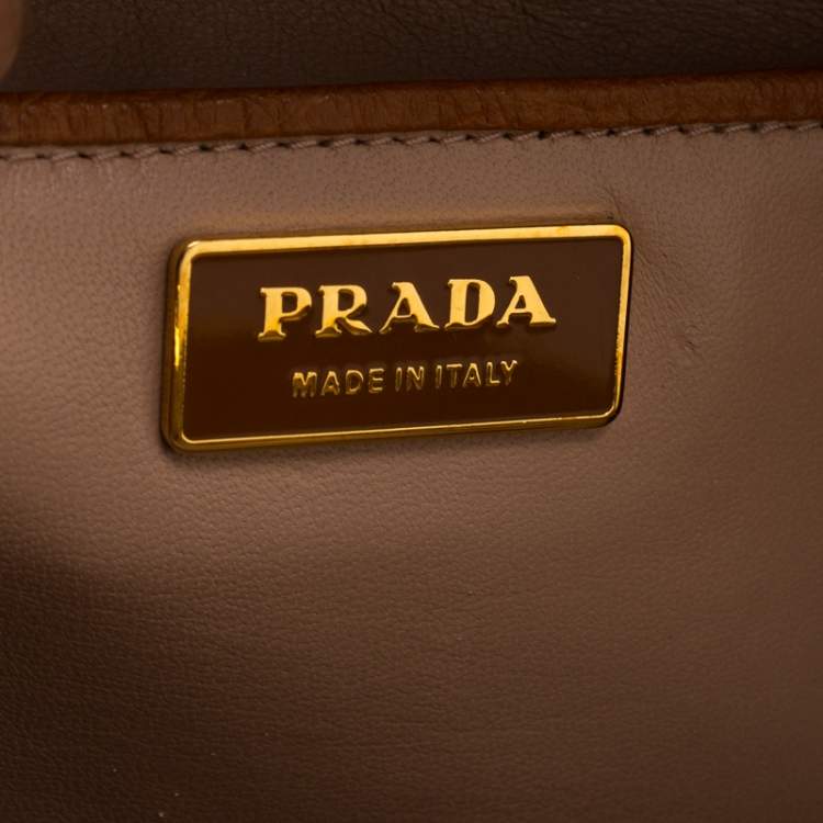Pre Owned Prada Brown Ostrich Pyramid Frame Top Handle Bag