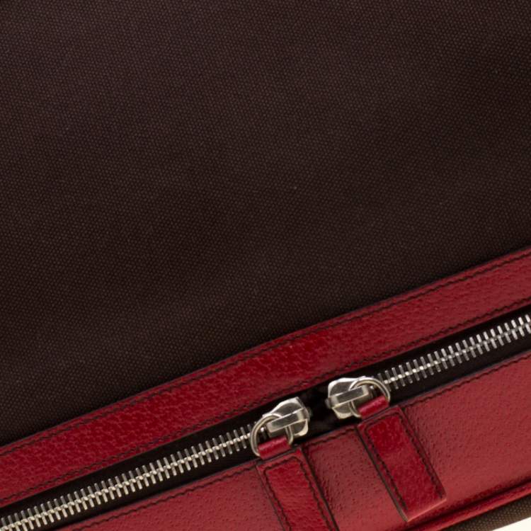 Pre Owned Prada Dark Brown/Leather Canvas and Leather Cerniera Frame Satchel 