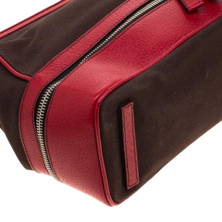 Pre Owned Prada Dark Brown/Leather Canvas and Leather Cerniera Frame Satchel 