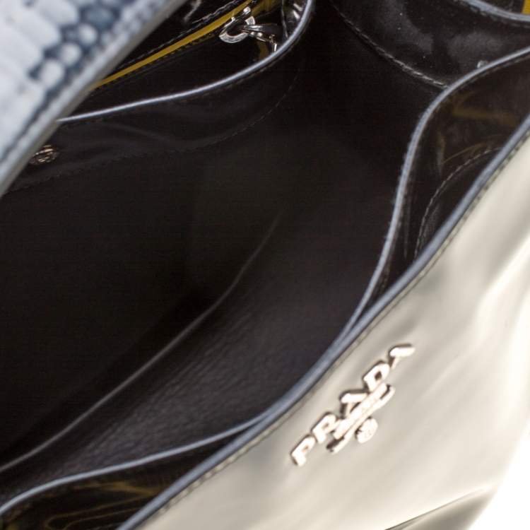 Pre Owned Prada Black/Yellow Patent Leather Top Handle Bag