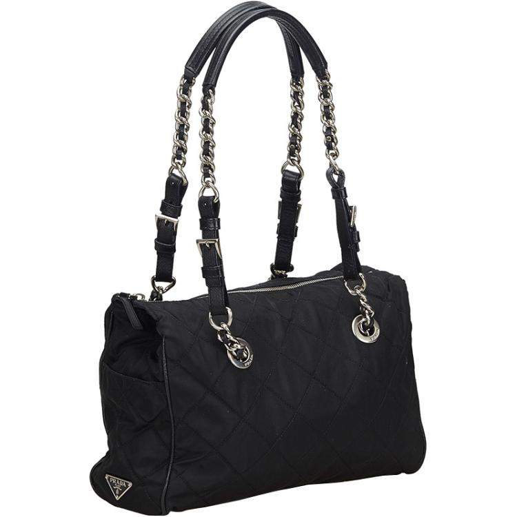 Prada Black Nylon Quilted Chain Shoulder Bag Prada