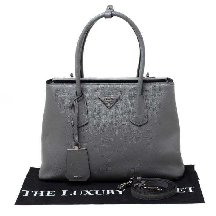 Pre Owned Prada Grey Saffiano Leather Twin Tote