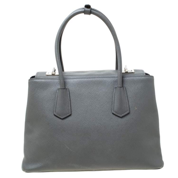 Pre Owned Prada Grey Saffiano Leather Twin Tote