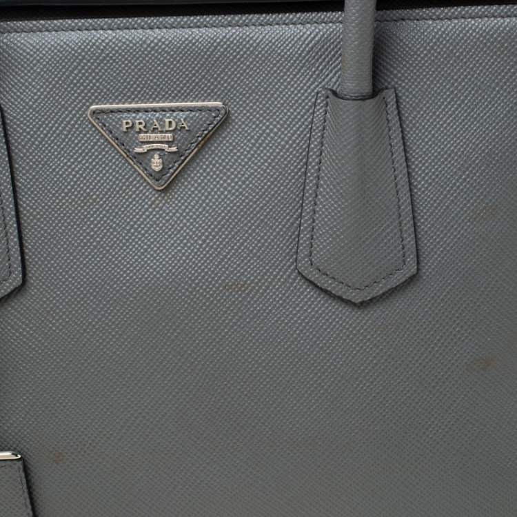 Pre Owned Prada Grey Saffiano Leather Twin Tote