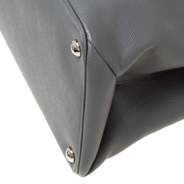 Pre Owned Prada Grey Saffiano Leather Twin Tote
