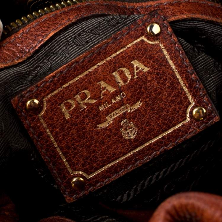 Pre Owned Prada Copper Leather Vitello Daino Hobo 