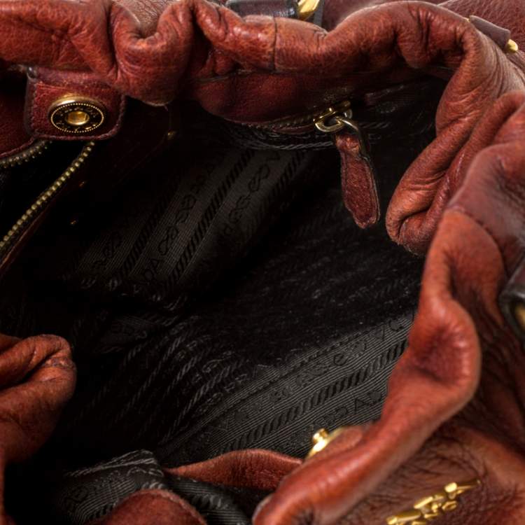 Pre Owned Prada Copper Leather Vitello Daino Hobo 
