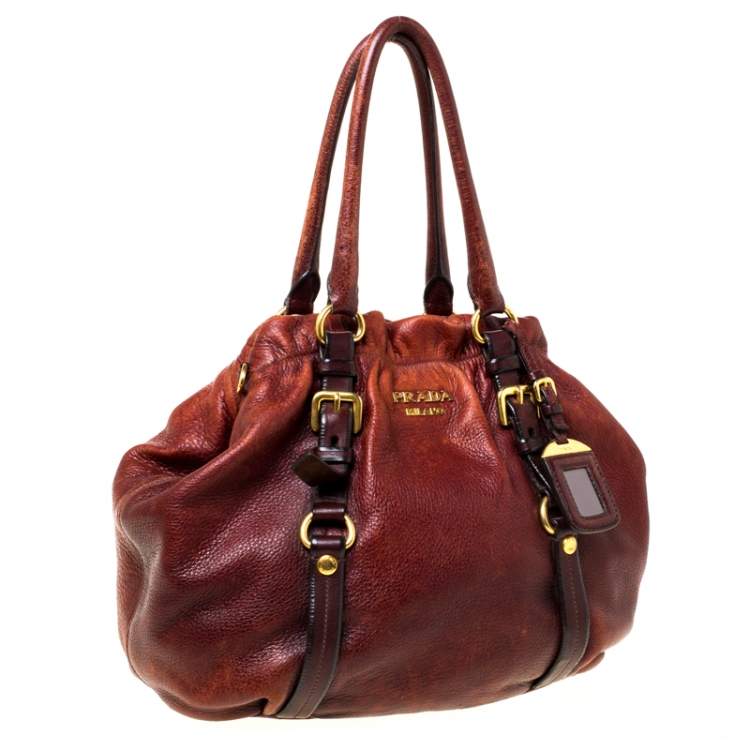 Pre Owned Prada Copper Leather Vitello Daino Hobo 