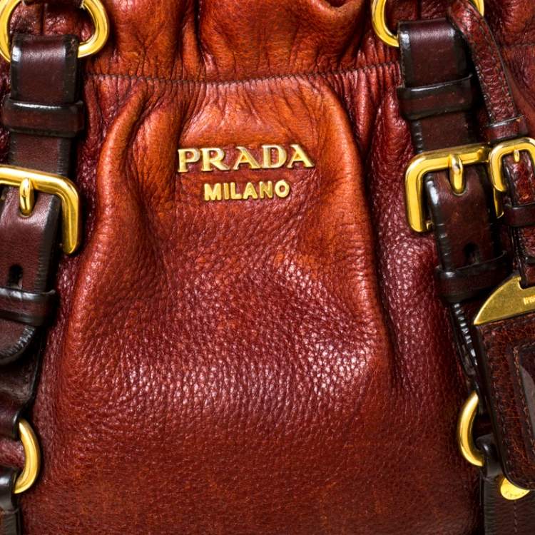 Pre Owned Prada Copper Leather Vitello Daino Hobo 