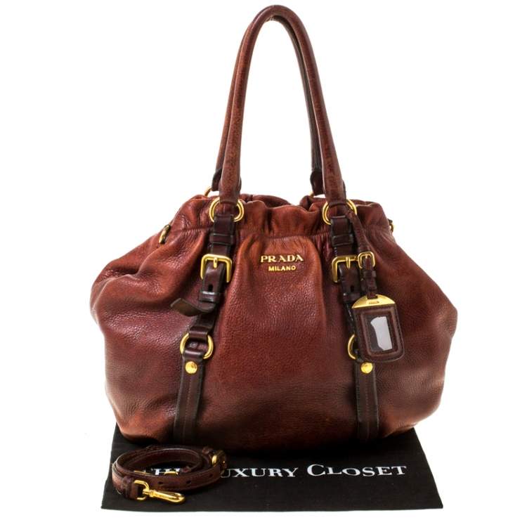 Pre Owned Prada Copper Leather Vitello Daino Hobo 