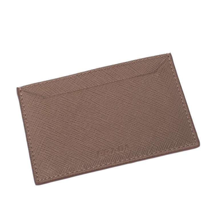 Pre Owned Prada Beige Saffiano Metal Leather Card Holder
