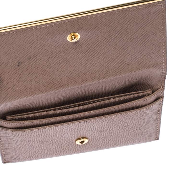 Pre Owned Prada Beige Saffiano Metal Leather Card Holder