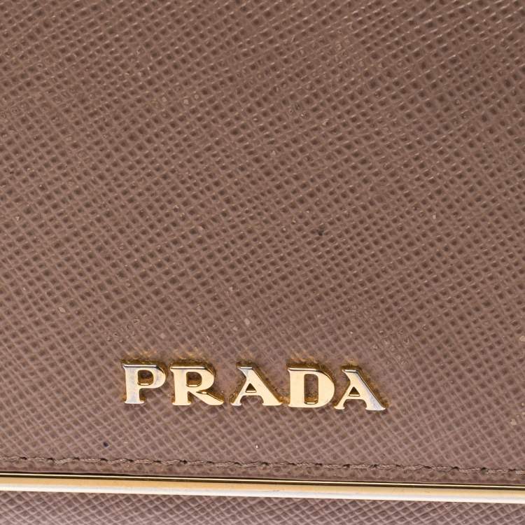 Pre Owned Prada Beige Saffiano Metal Leather Card Holder