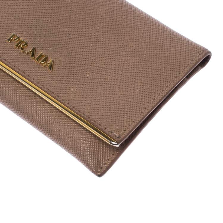 Pre Owned Prada Beige Saffiano Metal Leather Card Holder
